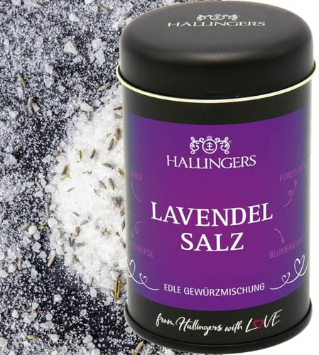 Hallingers Genuss Manufaktur Salz Geschenk - Gourmet-Qualität zum Kochen in edler Geschenk-Dose Lavendelsalz für Salat, Wild & Garnitur, Geschenkidee für Frauen Männer