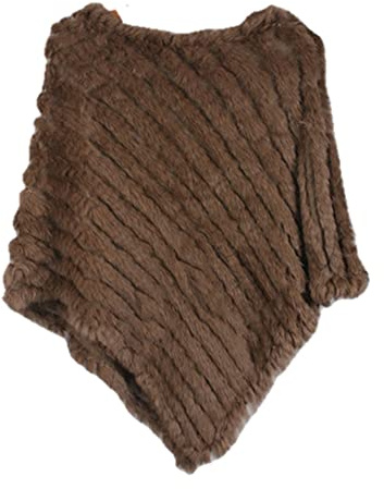 WSPDSD Vraie Fourrure Tricotée de Lapin Poncho Gilet Mode Wrap Manteau Vtg Châle Dame Naturelle Fête de Mariage en Gros - 13 Kaki, Taille Unique, (WSPDSD20211136)