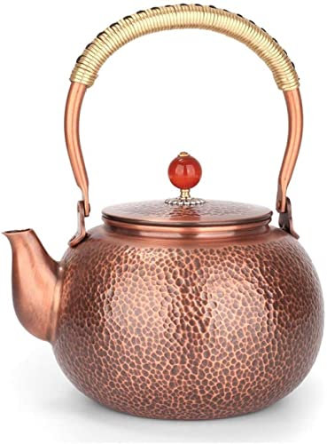 Hervidor de té con Boquilla de latón y Mango cómodo Hervidor de diseño Retro Tetera de Cobre 1.5L para té, café, Estufa, silbido, Tetera