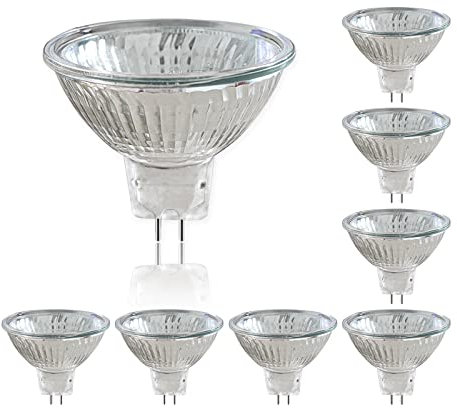 Caldarax 8 Stück MR16 GU5.3 35W Halogenstrahler 12V, 2700K Warmweiß Dimmbar, 400LM, Halogen Reflektor Glühbirne, 2 Bi-Pin Base Halogen Spot, 36° Abstrahlungswinkel, für Deckeneinbau Schienenlampen