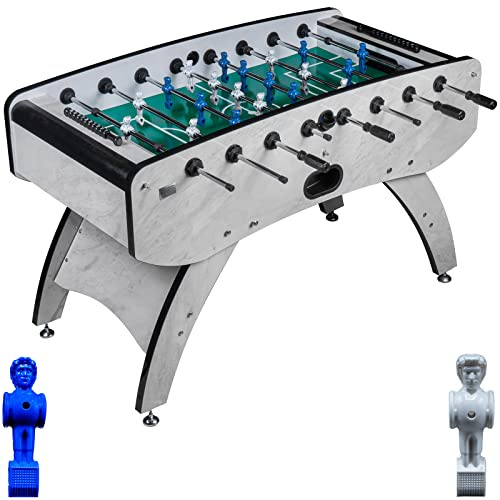 Fußball Tischkicker Design Weiss grünes Spielfeld Figuren Blau Weiss 80kg