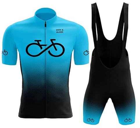 Herren Radtrikot Set Fahrrad Kurzarm Set mit 9D gepolsterten Trägerhosen MTB Rennrad fahrradtrikot Fahrrad Shirts Bib Atmungsaktiv Schnell Trocknend für Radfahren MTB Jogging (Blau B,XXL)