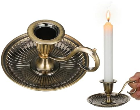 BESPORTBLE Vintage Kerzenständer mit Griff - Retro Kerzenhalter für Stabkerzen, Taufkerzen - Messing Deko für Weihnachten, Hochzeit, Esszimmer & Heimdekoration