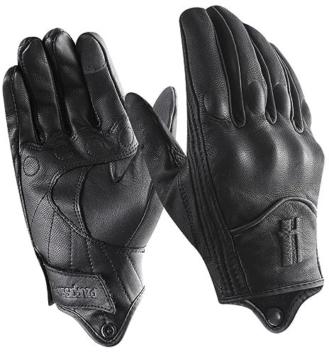 Harssidanzar Herren Winter Warm Goatskin Leder Touchscreen Motorrad Handschuhe GM041EU, Schwarz (Fleecefutter), Größe XL