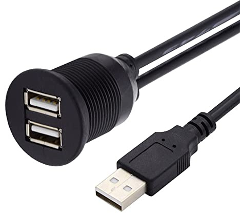 Cablecc Wasserdicht, staubdicht, 480 Mbit/s, USB 2.0 Typ-A Stecker auf Dual-Buchse, Hub-Verlängerungskabel, Auto-Schalttafelmontage, 1 m