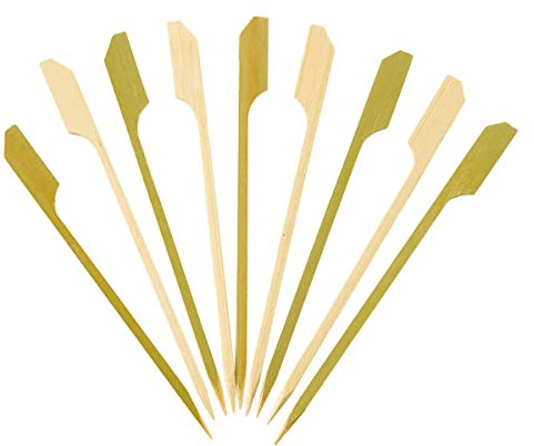 [100 Count] 4.7 Inch - 12cm Bamboo Wooden Paddle Picks Skewers for Cocktails, Appetizers, Fruits, and Sandwiches
