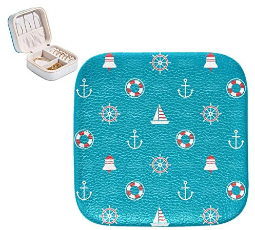 RODAILYCAY Schmuckkästchen für Halsketten, Ring, Aufbewahrungs-Organizer, Mini-Schmuckkästchen, Reise-Schmuck-Aufbewahrungsbox für Frauen und Mädchen, Geschenk, Anker, Rettungsring, Kompass, Blau