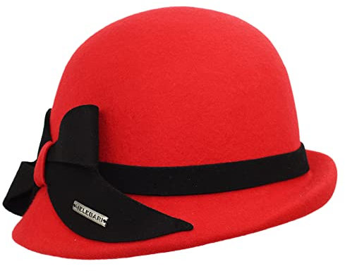 CAPPELLERIA MELEGARI Cloche Tindara Damenhut | Wasserdichter Wollfilz | Herbst/Winter, rot, 56/58