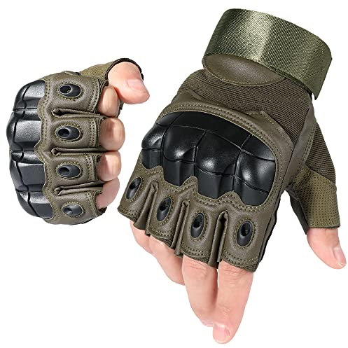WTACTFUL Motorrad Halbfinger Handschuhe Herren, Sommer für Fingerlose Fahrradhandschuhe Motorradhandschuhe Motorradrennen Motorcross Taktische Airsoft Paintball Grün L P10