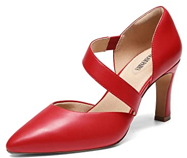 DREAM PAIRS Women's High Heels Comfortable Work Pumps,Red-Pu,6