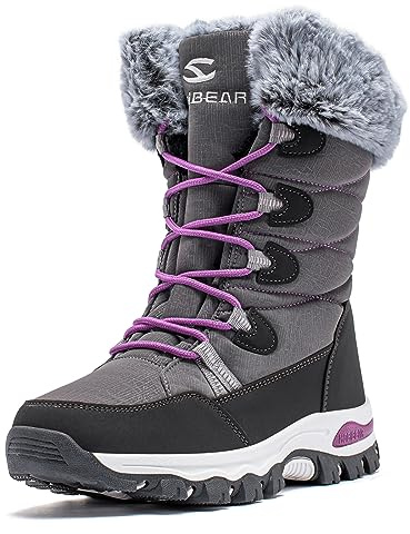 HOBIBEAR Women's Waterproof Winter Snow Boots Lightweight Warm Faux Fur Lined Mid-Calf Booties（Grey/New,7
