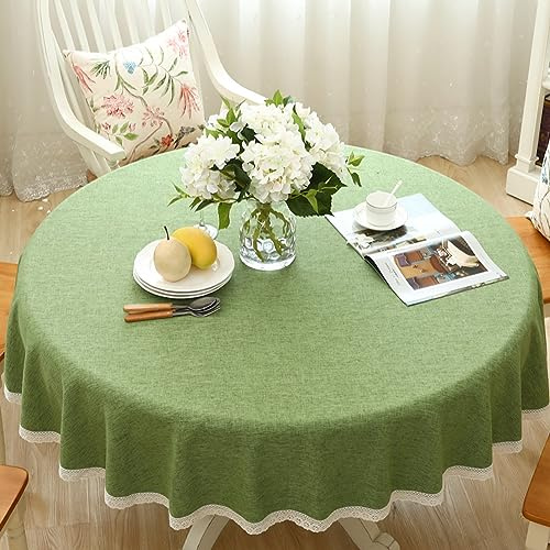 Qkoimpnrd Mantel Mesa Rectangular Antimanchas Cubremesa Solid Color Cotton Linen para de Hogar Picnic del Hotel Tienda de Café a Green Circle Diameter 170cm