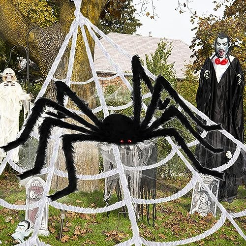 Huasean Ragno Gigante per Decorazioni di Halloween - Ragno Finto Peloso Realistico Nero | Morbido Ragno Peloso E Spaventoso con Occhi Rossi E Gambe Pieghevoli Decorazione Inquietante di Halloween