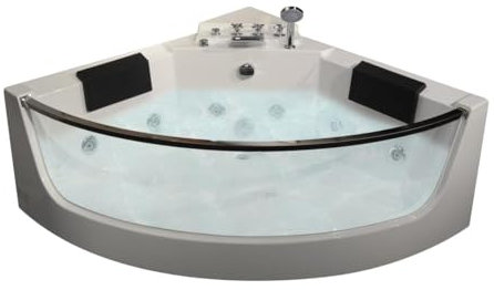 Vente-unique-Bañera rinconera de hidromasaje acristalada - 2 plazas - 330 L - 138 x 138 x Alt. 59 cm - EVELINA