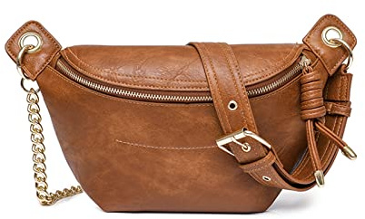 NICOLE & DORIS Bauchtasche Damen Retro Umhängetaschen Kleine Schultertaschen PU Leder Satchel Handtasche mit Kette Crossbody Bag Damen Brusttasche