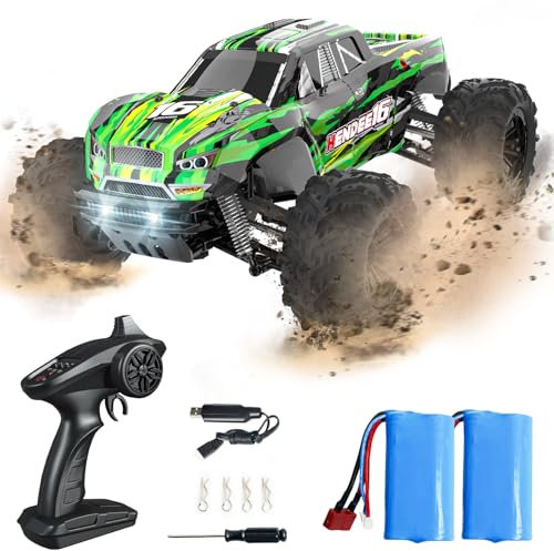BEZGAR HP164 RC Cars - 1:16 Scale RC Truck, High Speed 40KPH RC Car Remote Control Monster Crawler Vehicle Off-Road Radio Controlled Car with Two Rechargeable Batteries for Boys and Adults