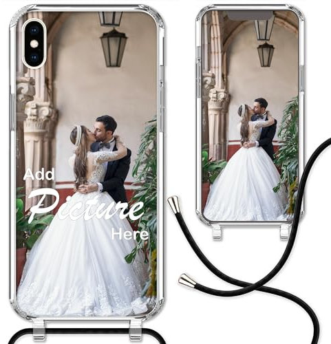 CoverHeld iPhone XS Max Handyhülle mit Band selbst gestalten aus Silikon Hülle mit deinem Bild/Design personaliseren und einzigartig Machen/Handykette Kordel Band in Schwarz