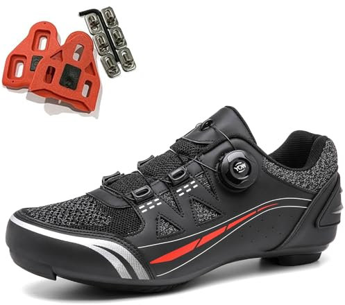 SDEQA Fahrradschuhe für Herren Damen, Atmungsaktive Rennrad Radschuhe Kompatibe mit Peloton Look SPD SPD-SL Delta Lock Pedal Reitschuhe Radsportschuhe,Schwarz,48 EU
