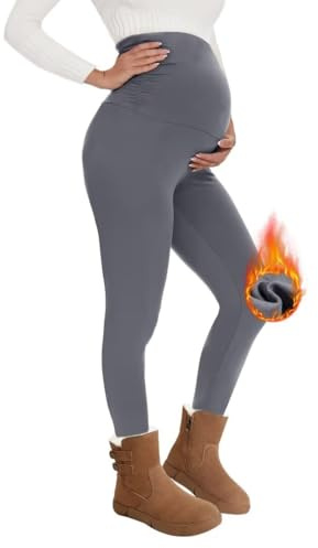 QGGQDD Leggings térmicas de maternidad de alta cintura para mujer, leggings de embarazo, leggings cálidas para el embarazo, leggings de invierno para el embarazo, para el hogar, el deporte, gris, S