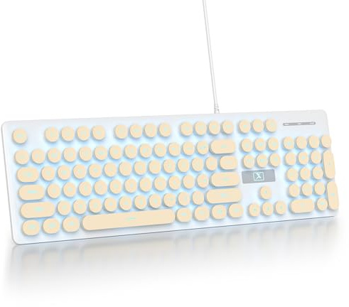 SbocKeeb Tastiera Illuminata PC, Tastiere Membrana Retroilluminati LED con Cute Tasti Rotondi, 104 Tasti Fullsize Tastiera USB Filo per PC/Win/Mac/Laptop QWERTY americana