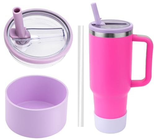 Stanley 40oz Tumbler Accessories Set, Including Spill Proof Lid, Silicone Protective Boot, and Purple Straw