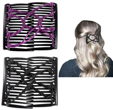 BNREOZA 2 Stück elastischer Haarkamm, elastischer Doppelseil-Haarkamm, elastische Haarclips, magischer elastischer Kamm, Mehrzweck-Haarzubehör für Frauen- und Mädchenfrisuren, DIY-Haarwerkzeuge