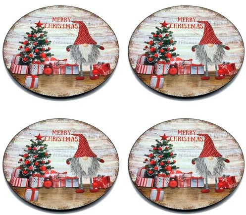 Acan Tradineur - Pack de 4 bajoplatos redondos reutilizables de plástico, plato llano decorativo, bandeja para presentación de dulces, Navidad, turrón, pasteles (Duende - Ø 33 cm)