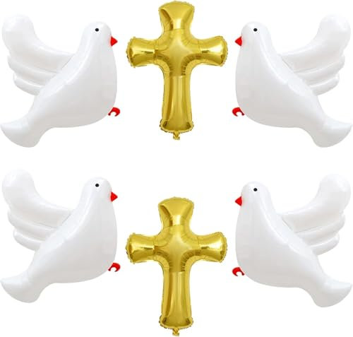 ballon de Communion, 6 Pièces decoration Croix, Colombe, Aluminium Colombe, pour Communion decoration