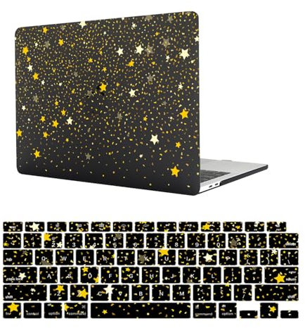 HLAAJJX Hülle für MacBook Pro 14 Zoll M3 M2 M1 Case Retina Display Touch ID 2023 2021 A2442 A2779 A2918 A2992, Plastik Schutzhülle & EU QWERTY Tastaturschutz,Goldene Sterne