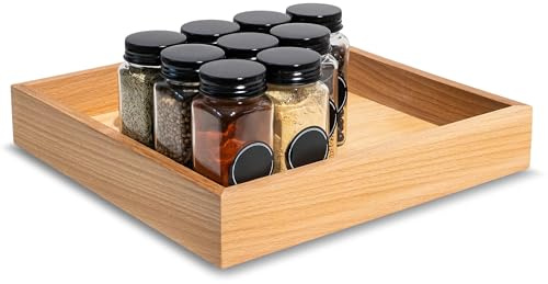 Creative Deco Holzbox Aufbewahrungsbox | 28 x 28 x 5 cm | Holzkiste Klein | Ordnungsbox Holz Organizer Box | Buchenholz | Tablett für Kleinigkeiten, Wertsachen, als Gewürz Organizer, Sortierbox