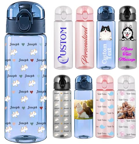Xsersao Personalisiertes 780 ml Wasserflasche mit Foto & Name Transparente Sportflasche aus Kunststoff für Frauen Männer Kinder Fitness und Outdoor - Vollständiger Druck Blau