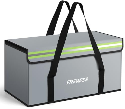FIREWESS Large Fireproof Safe Bag, 60 x 30 x 30 cm Fireproof Document Bag, Large Capacity Waterproof Storage Bag with Reflective Strips, Firesafe Box for File,Cash,Passport,Keys