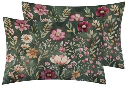 TANCAPRIUM Colorful Flower Pillow Cases Standard Size Set of 2, Botanical Pillowcase & Home Decor, Floral Pillow Covers 20x26, Pillow Shams with Zipper, Soft Breathable