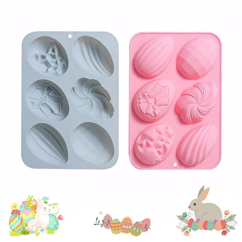 2 Stück 6 Löchern Ostereier Silikonform, 3D Ostern Schokolade Formen, Oster-Silikonformen, DIY Ostern Silikonform Set, Osterei Backformen Silikon, für Seife Backen, Kuchen, Bonbons, Schokolade
