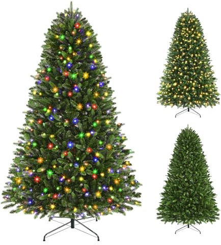 Alupssuc Arbol de Navidad 180CM con 350 LED Blanco Cálido y Multicolor, 12 Modos Luminosos, 1171 Puntas Ramas, Soporte Metálico Plegable, Arvore de Natal con Luces Incorporadas para Hogar Decoración