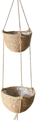 Jardinera Colgante de Cuerda, Maceta Colgante para Plantas, Colgador para Plantas, Cesta de Planta, Tejidas a Mano Cesta Colgante Plantas con Cuerda Larga para Decoración (Doble Capa Caqui G)
