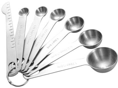7PCS Measuring Spoons, Premium Heavy Duty Stainless Steel Measuring Spoons Cups Set, Small Tablespoon with Metric and UK Measurements, Set of 7 for Measuring Dry and Liquid Ingredients