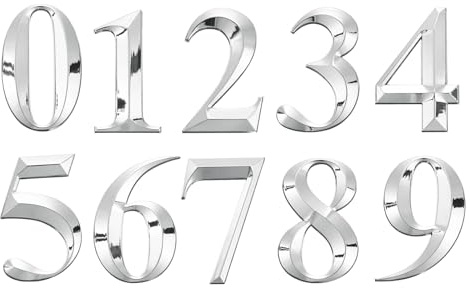sourcing map 10Pcs House Numbers for Outside, 5 Inch 0-9 Self Adhesive Mailbox 3D Door Number Stickers for Apartment Office Hotel Room Signs, Silver