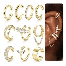 Chriscoco 10pcs Ear Cuff Faux Piercing Oreille Boucle Oreille Sans Trou Manchette d'oreille Pour Femme Earcuff Faux Piercing Helix Cartilage Boucles d'oreilles Femme Or/Argent