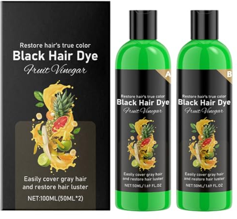 2 colorantes para el cabello con vinagre de frutas, cobertura duradera Viinegar, tinte temporal para el cabello, color negro, color de vinagre de fruta, tinte de pelo natural, tinte para hombres, para