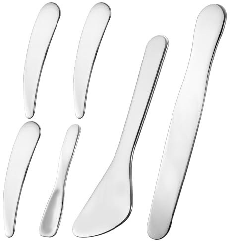 QFGasre 6pcs Mini Metal Makeup Spatula Skincare Spatula Reusable Cosmetic Cream Spatulas Spoon Practical Beauty Accessories for Mixing and Sampling Makeup Cosmetic Beauty Tools