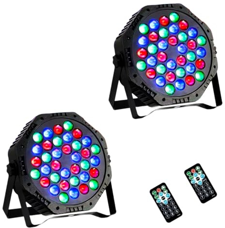 Mslitely 36LED Par Light, 9-Mode RGB DJ Stage Lights with Remote, Sound Activation Strobe Lights, Uplights Indoor for Christmas Music Discos Dance Wedding Party Light(2 Packs)
