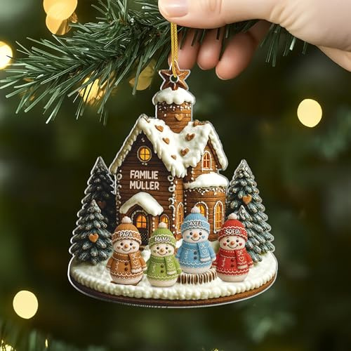 Geschenke Mall Personalisiertes Ornamente - Die Familie [3D-Druck-Effekt] - Weihnachtskugel mit Namen, Geschenke für Familie, Weihnachtsdekorationen mit Familiennamen (#4 Mitglieder)