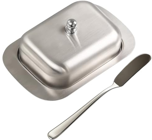 Butterdose Edelstahl, Butterdose Holz, Butter Box Mit Messer, Praktische Butter Dose Für Küche, butter Dish Mit Deckel, für 250 g, Restaurant Zuhause, Silber