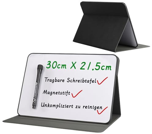 SHUANGBAODALAO Magnetisches Whiteboard A4 mit Standfuß, Schwarz, mit Marker | A4 Magnettafel in Schwarz mit Standfuß, 1 Whiteboard-Marker und abwischbarer Oberfläche für Büro und Studium
