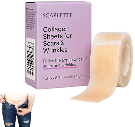 Scarlette Collagen Silicone Scar Tape, 1.5m Professional Grade Scar Tape with Hyaluronic Acid for Scars & Wrinkles, Waterproof Soft Scar Care Tape for Face and Body