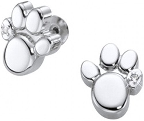 Magnetschmuck Ohrstecker Pfote Hund Katze Bär uni silber mit Solitaire Crystal Magnetix Best Prime Design # 2250 im Schmuckbeutel # 1387P