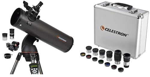 Celestron - Télescope informatisé NexStar 130SLT - Compact et Portable - Conception Optique de réflecteur newtonien - Technologie & 94303 Oculaire et Kit Filtre - 14 pièces Accessoires télescope
