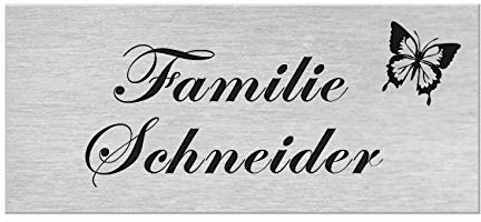 Klingelschild selbstklebend Briefkastenschild Namensschild Schmetterling | Edelstahlschild mit Namensgravur, witterungs- und UV-beständig, Premium Lasergravur, Schild, hochwertig, personalisiert