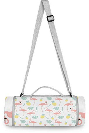 BEUSS Süsse Flamingo Ananas Picknickdecke wasserdicht Kreative Runde Picknick-Matte Kampierende Strand Yoga Decken Matten im Freien Faltbar Leicht Matte Decke mit Tragegriff (148cm x 148cm)